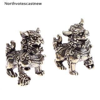 northvotescastnew 2 piezas de cobre puro lucky lion king figuritas de bronce antiguo animales chinos estatua nvcn