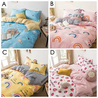 4 en 1 conjuntos de cama de dibujos animados frutas juego de ropa de cama arco iris patrón de fresa funda de edredón individual Queen King juego de sábanas planas funda de almohada (2)