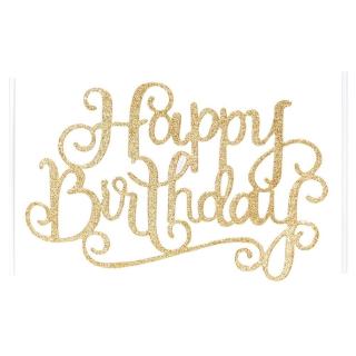 Decoración para tartas de feliz cumpleaños, plata dorada, acrílico, carta de acrílico, purpurina, bandera, decoración de fiesta de cumpleaños (4)