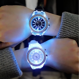 Reloj de pulsera deportivo Geneva LED de cuarzo con retroiluminación de cristal luminoso