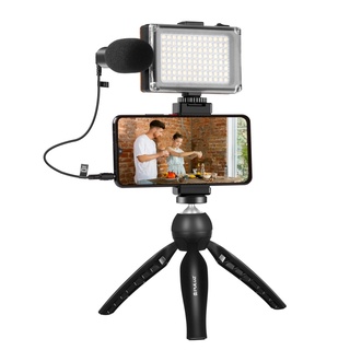 Nueva Llegada Soporte Para Teléfono PULUZ Transmisión En Vivo Smartphone Luz De Vídeo Vlogger Kits Con Micrófono + LED + De Trípode Abrazadera De