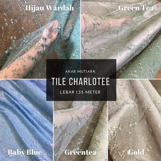 Charlotte perla azulejo tela 3 colores plata y verde crema Wardah Greentea océano azul