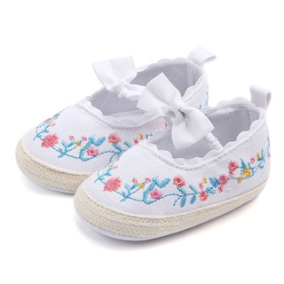 2019 Toddler Newborn Baby Crib Shoes Bow Embroidery Princess Baby Soft Sole Anti-Slip Prewalker For Baby Girls First Walk