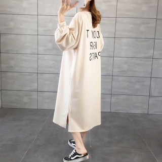 Algodón poliéster caída desgaste de manga larga camiseta vestido Casual suelto letra impresión Simple ropa Harajuku señoras vestidos nuevo