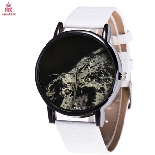 Couple Watches Moon Surface Printed Watches Quartz Watch Faux Leather Strap Fashion Watches with Round Dial for Men Women