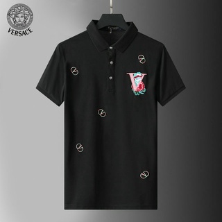 Camisa Polo blanca negra para hombre con Logo Versace Bordado verano