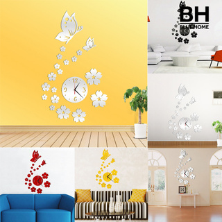 Kidslife DIY Home Room decoración moderna 3D mariposa flor reloj de pared espejo superficie pegatina (1)