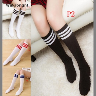 wnt> calcetines sólidos hasta la rodilla de 3 líneas para mujer/calcetines de algodón a rayas de fútbol para mujer
