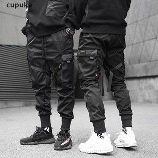 cupuka ribbons harem joggers hombres pantalones de carga streetwear hip hop bolsillos track pantalón co