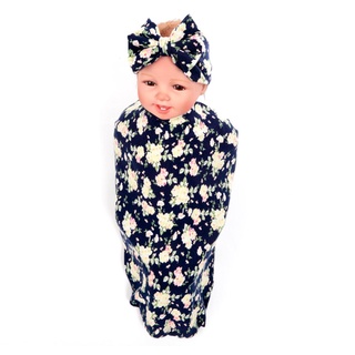 fashionjewelry exquisito 2 unids/set lindo bebé recién nacido bowknot flor impresión envolver manta diadema