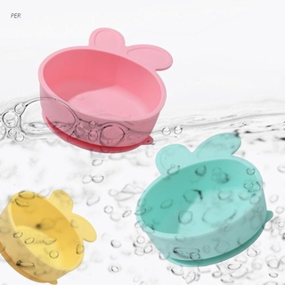 PER Baby Suction Bowl Non-Slip Dinner Plate Infant Learning Feeding Dish Tableware Food Grade Silicone Cartoon Rabbit