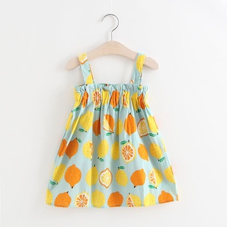 [EFE] bebé bebé niñas limón impresión sin mangas correa princesa vestidos trajes