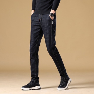 [YJ] Otoño e invierno de los hombres elásticos más terciopelo jeans hombres juventud slim pantalones casual negro pantalones largos masculinos