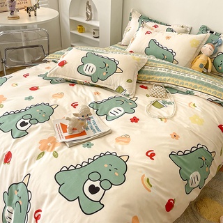 Cartoon cute dinosaur four-piece set washed cotton duvet cover single bed student sheets dormitory three-piece set beddi (1)