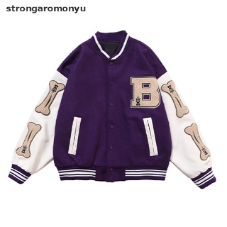 [ong] Harajuku Bomber chaquetas pareja chaqueta de béisbol otoño Unisex Varsity Hiphop. (8)