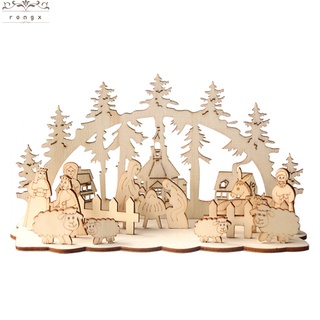 Adornos de navidad de madera casa de cordero árbol de navidad 3D decoración de escritorio montado decoración del hogar niños