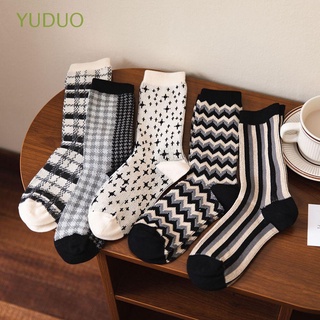 Yuduo Knit macho estrellas rayas onda algodón cuadros calcetines de tubo medio calcetines