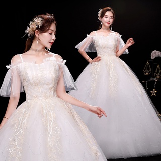 vestido de novia simple vestido de novia 2021 nuevo estilo coreano retro manga larga de las mujeres pequeño vestido de novia off-shoul