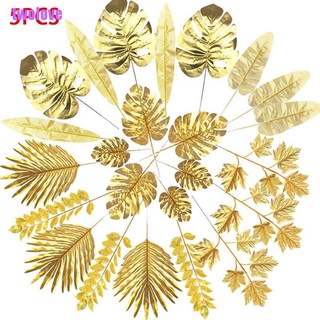 [twolove] 5 hojas de palma artificiales de oro hojas de eucalipto de seda hojas artificiales DIY