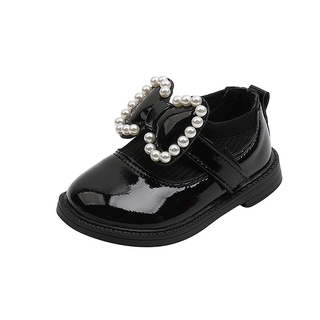 2021 otoño nuevos zapatos casuales lazo nudo princesa zapatos de cuero de la PU con perla de los niños dulces pisos caliente de vuelta a los zapatos de la escuela Chic