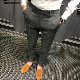[Ruisurpnp] Otoño Nuevo Casual Pantalones Cuadros Hombres Algodón Slim Fit Chinos Moda Masculinos Ropa Más Tamaño Traje Venta Caliente