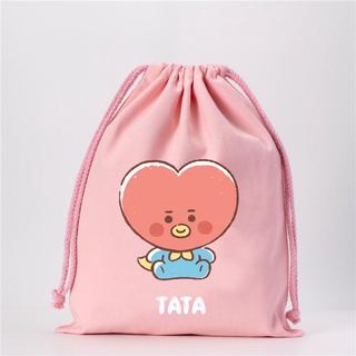 Kpop BTS lona bolsa de cordón BT21 TATA CHIMMY KOYA MANG RJ lindo de dibujos animados bolsa de almacenamiento de color bolsa de cordón