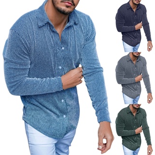 elástico color sólido camisa turn-down cuello de manga larga raya masculino superior para uso diario (6)