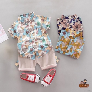 ruiaike niños niños trajes de manga corta camisa de algodón blusa + pantalones cortos 2 piezas conjunto de bebé niño adorable hoja impresión ropa