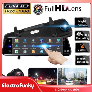 Eelectrofunky/cámara de respaldo de 10" espejo Dash cámara delantera y trasera pantalla táctil completa visión nocturna grabadora de conducción