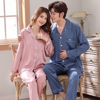 satén de gasa pareja pijamas primavera verano nuevo de manga larga de los hombres pijamas traje de seda de gran tamaño de las mujeres ropa de dormir (1)