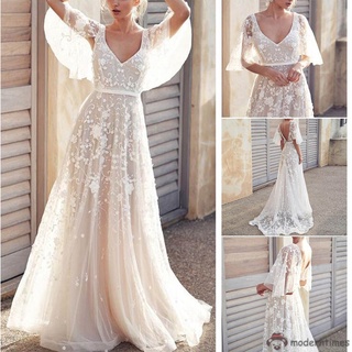 playa vestido de novia blanco vestidos de novia de encaje apliques tren casual cuello v vestido