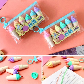 lu 6pcs lindo mini marcador pluma kawaii de dibujos animados forma de helado fluorescente rotuladores escolares oficina papelería suministros