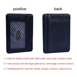 PEONYFLOWER Fashion Slim Wallet Pu Leather Money Clip RFID Blocking Credit Card Holder Carbon Fiber Men's Coin Pocket Anti-chief (4)