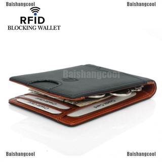 Bsc cartera de cuero para hombre/billetera Bifold con bloqueo RFID/Clip para dinero Baishangcool