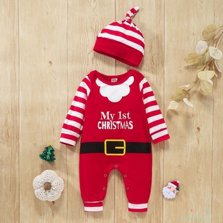 Ll5-Baby My First Christmas Outfits, manga larga mono Santa Claus disfraz con sombrero conjunto