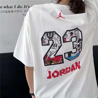 nike air jordan camiseta de manga corta mujer impreso algodón deportes casual de gran tamaño pareja t-shirt (4)