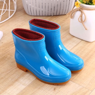✉✗✈Zapatos de agua de gelatina botas de lluvia botas de lluvia de moda cálida para mujer zapatos de goma de terciopelo para adultos y zapatos de goma de tubo corto botas de agua antideslizantes de cocina de invierno