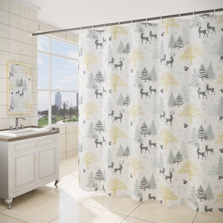 cortina de ducha de poliéster gruesa, diseño de alce, impermeable, para baño, moho, cortina de ducha (con anillos de gancho)
