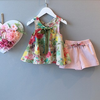 Verano arco decoración vestido sin mangas de bebé + pantalones cortos lindos (2pcs) (7)