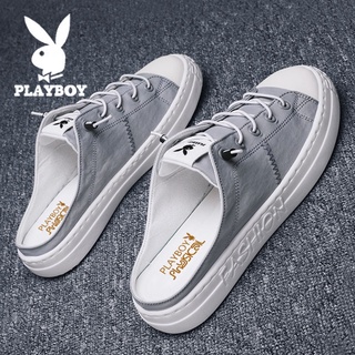Playboy verano zapatillas de lona transpirables un pedal perezoso medio arrastre zapatos de hombre sin tacón zapatos de tela zapatos de moda casuales