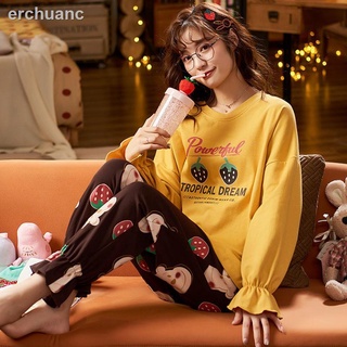 Estilo pijamas de las mujeres primavera y otoño de algodón manga larga se puede usar fuera dulce y lindo suelto gran tamaño hom