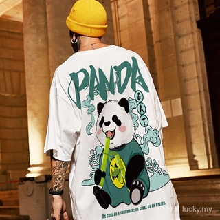 [Spike] Camiseta De Manga Corta Para Niños Panda Estilo De Calle De Gran Tamaño Impresión De Tendencia Masculina Suelta Cuello Redondo Ropa De Cinco Puntos Superior (3)