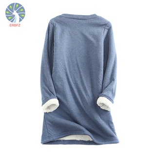 Camiseta De algodón Para mujer/Manga larga/gruesa/termica/cuello redondo/cálido Para invierno