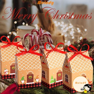 Melodg 24 conjuntos de suministros de fiesta de Santa Claus bolsas de galletas de navidad casa caja de cáñamo cuerda de papel Kraft muñeco de nieve árbol de navidad colgante caja de galletas