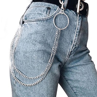 moda cool plata doble capa pantalones cadena personalizada punk hip hop rock cintura cadena
