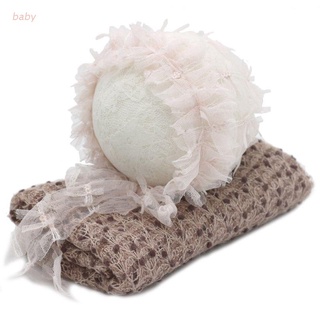 Baobaodian 2Pcs fotografía recién nacido Props esponjoso estiramiento de punto envoltura lindo sombrero de malla conjunto de bebé bebé manta gorra fotos fondos Kit