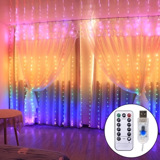 LED arco iris cortina luces guirnalda de hadas en la ventana USB cadena de luz de navidad dormitorio sala de estar decoración 1.5*2/3*2.8 M