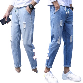 Invierno Nuevos Hombres S Ripped Jeans Sueltos Mendigo Pantalones Masculinos Versión De La Tendencia Todo-Partido Nueve Puntos