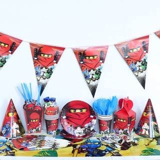 Roblox LEGO Ninjago Disposable Tableware Decoration Set Banner Cake Topper Plate Straw Baby Birthday Party Needs (1)