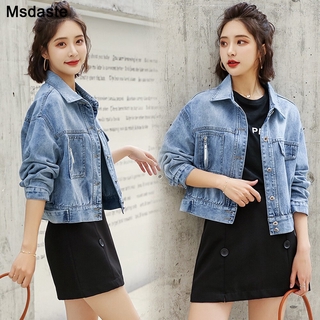 las mujeres jeans abrigos Chamarra de mezclilla corto jean abrigo chica de estilo coreano suelto fit 2021 primavera otoño fresco estilo universitario tops chaquetas